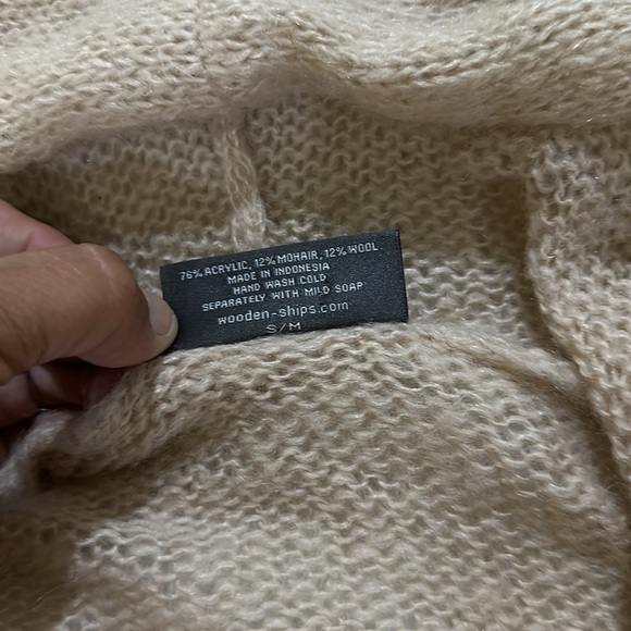 Wooden ships orange brown wool mohair open knit cropped hoodie size small medium - Picture 5 of 6